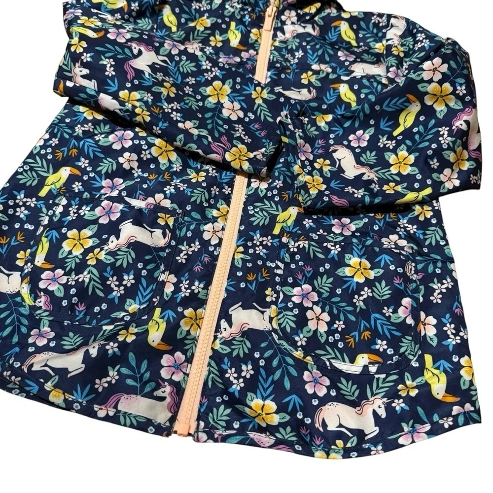 Carter’s Floral Unicorn Windbreaker Hooded Jacket Rain Girls M 5-6